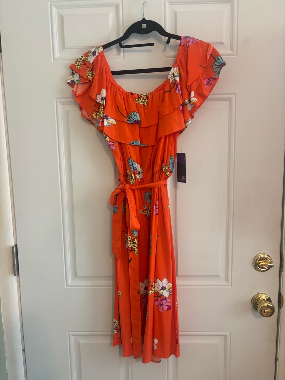 NWT A.N.A Off-the-Shoulder Ruffled Floral Summer Dress, Size Medium